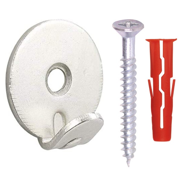 Heavy Duty Round Picture Hook & Fixings - Silver Nickel Plated