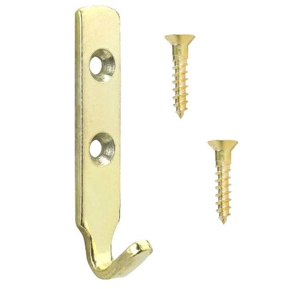 Heavy Duty Brass J Hook for Pictures Mirrors Etc & Screws 62mm