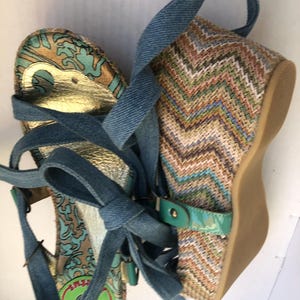 Amazing vintage blue jeans wicker platform wedges Strappy Sandals Kaktus UK 5,5, EU 38