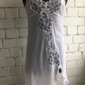 White lace nylon slip dress, women&#39;s nightgown with lace siphon - negligee, underwear negligee made in Yugoslavia  size S/M