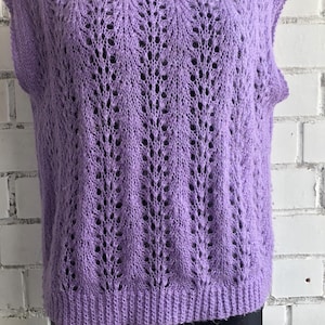 Vintage vest mohair handknitted retro women’s handmade Sleeveless Wool Sweater lavander size M