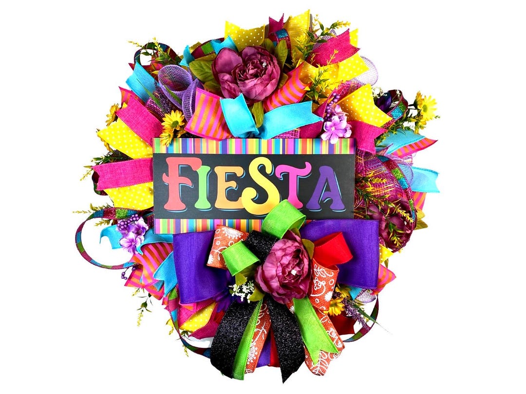 Fiesta Wreath: Bright Floral Ribbon Decor, Cinco De Mayo Party - Etsy