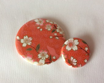 Small badge / magnet Japanese paper sakura coral