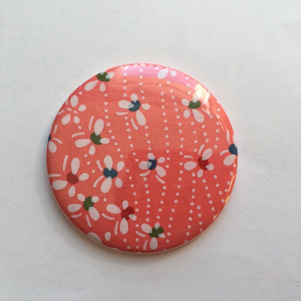 Miroir magnet badge papier japonais papillons corail