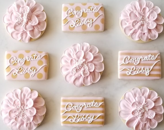 Pink & Gold Birthday Cookies | 30th 40th 50th 60th Sweet 16 | Rose Gold | Flower Floral | Thank you | Baby Shower | Congratulation Cookies