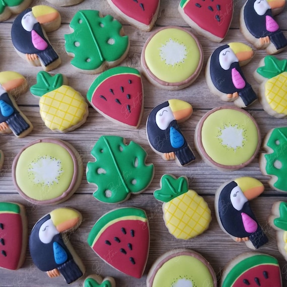 Tutti Frutti Mini Cookies 3 Dozen | Toucan Watermelon Pineapple Kiwi Fruit | Luau Hawaiian Beach Pool Birthday | Go Wild Jungle