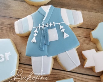 Hanbok Cookies | Korean First Birthday Dohl Dol Traditional Korean 100 Days Baby Party | Modern Soft Neutrals Muted Tones Gold Silver Blue