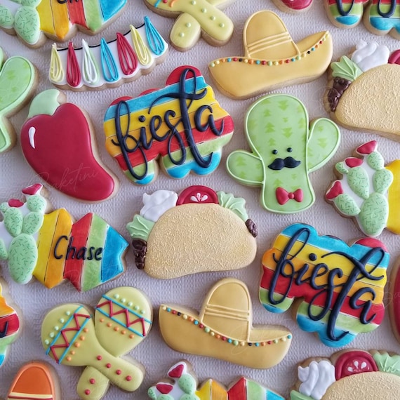 Fiesta Birthday Cookies 2 Dozen | Taco Cactus Sombrero Maracas Hot Pepper | 10th 13th 14th 16th 18th 21st 30th 40th 50th 60th| Cinco de Mayo