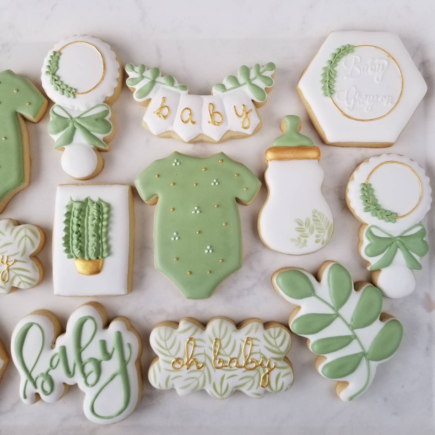 Botanical Baby Shower Cookies 2 Dozen Oh Baby Succulent Baby Shower Greenery Botanical