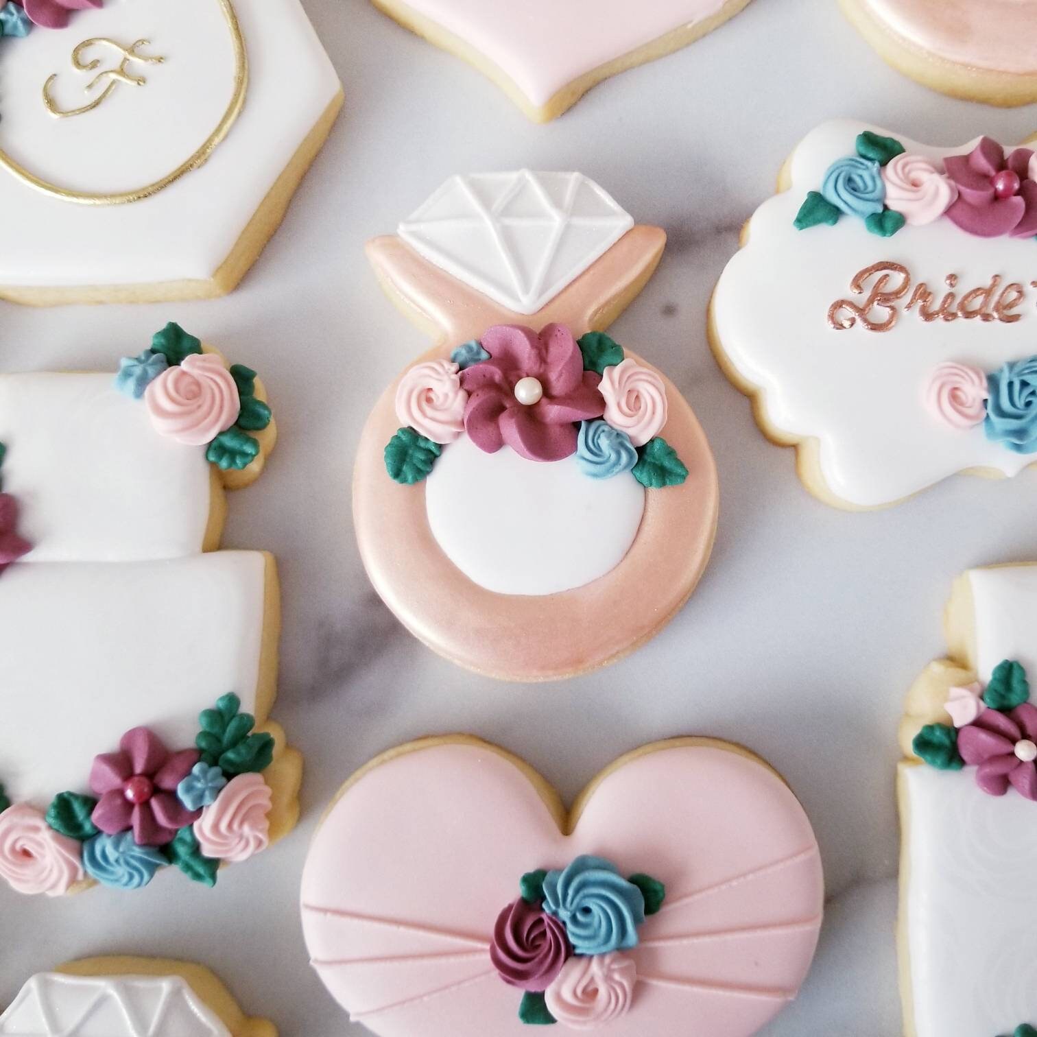 Bridal Shower Cookies 2 Dozen Engagement Ring Wedding Cake Floral Heart Wedding Favors