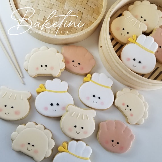 Dumpling Cookies 1 Dozen | Kawaii Dim Sum Cute Bao Buns | Our Little Dumpling 1st Birthday Baby Shower | Chinese Food Theme Party Favors