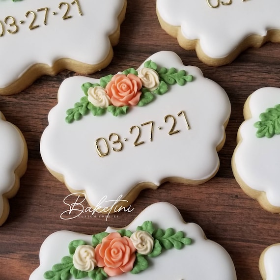 Bridal Shower Cookies | Bride to Be | Fancy Pink Floral Personalized Custom Cookies | Wedding Cookies | Baby Shower Birthday | Place Setting
