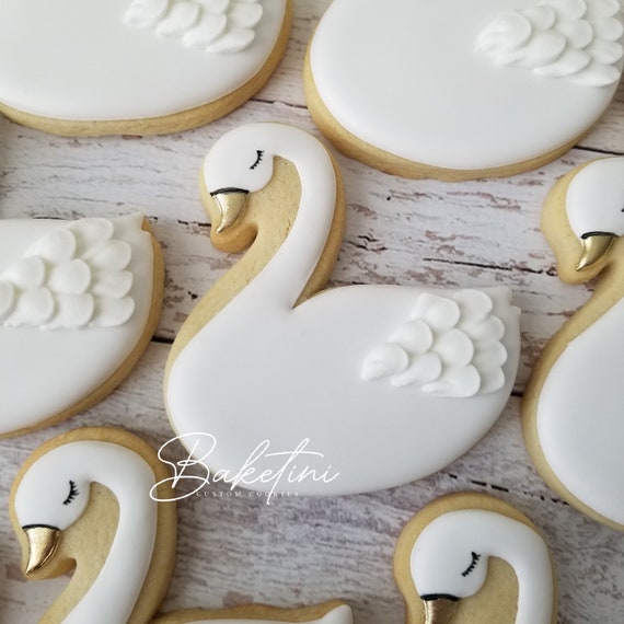 Swan Cookies | Swan Princess with Crown | Swan Lake Ballet | Twelve Days of Christmas | Boho Baby Shower First Birthday | Wedding Gold Pink