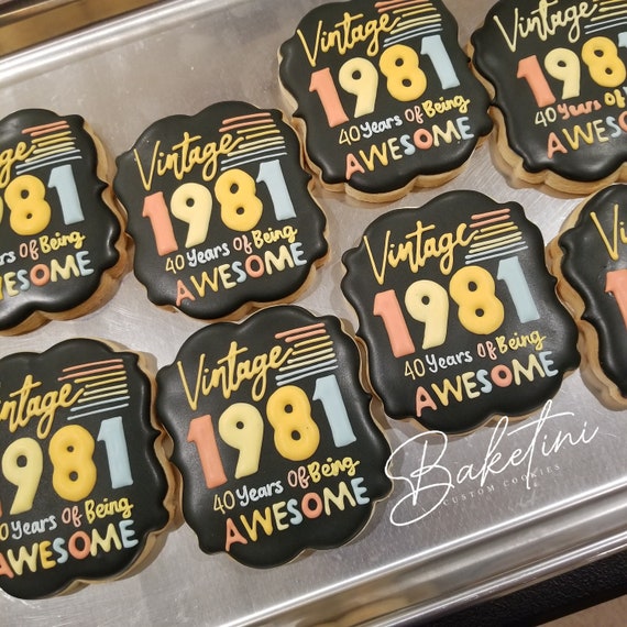 Vintage 80s Birthday Cookies 1 Dozen  | 40 Years of Being Awesome | 40th 1984 1980s Party | Mix Tape Tie Dye | Classic Vibe Muted Tones