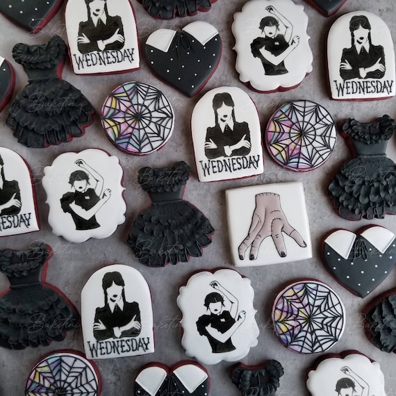 Goth Girl Cookies 1 Dozen | Thing Hand | Dancing Queen Dress | Never More Windows |  Black Heart Monday Tuesday Wednesday Thursday Adam