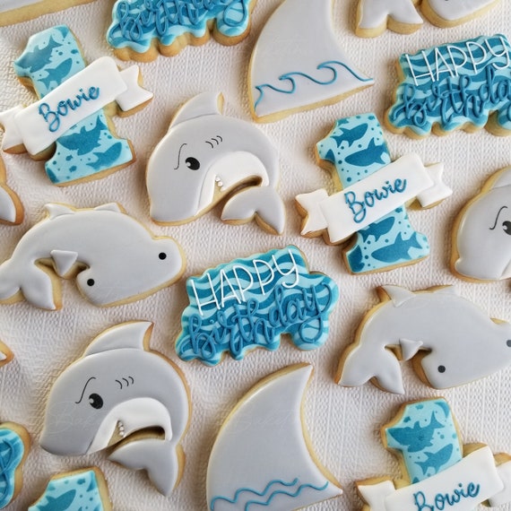 Shark Birthday Cookies 2 Dozen | JAW-some Little Shark Party | Fin-tastic First Birthday | The Big One Surfer Theme | Baby Shark Hammerhead