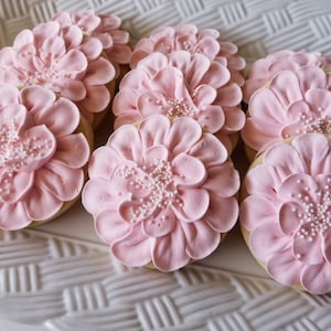 Floral Cookies 1 Dozen | Pink Flower Birthday Wedding Baby Shower Anniversary Graduation Thank You Shabby Chic Wildflowers Rose Gold Daisy