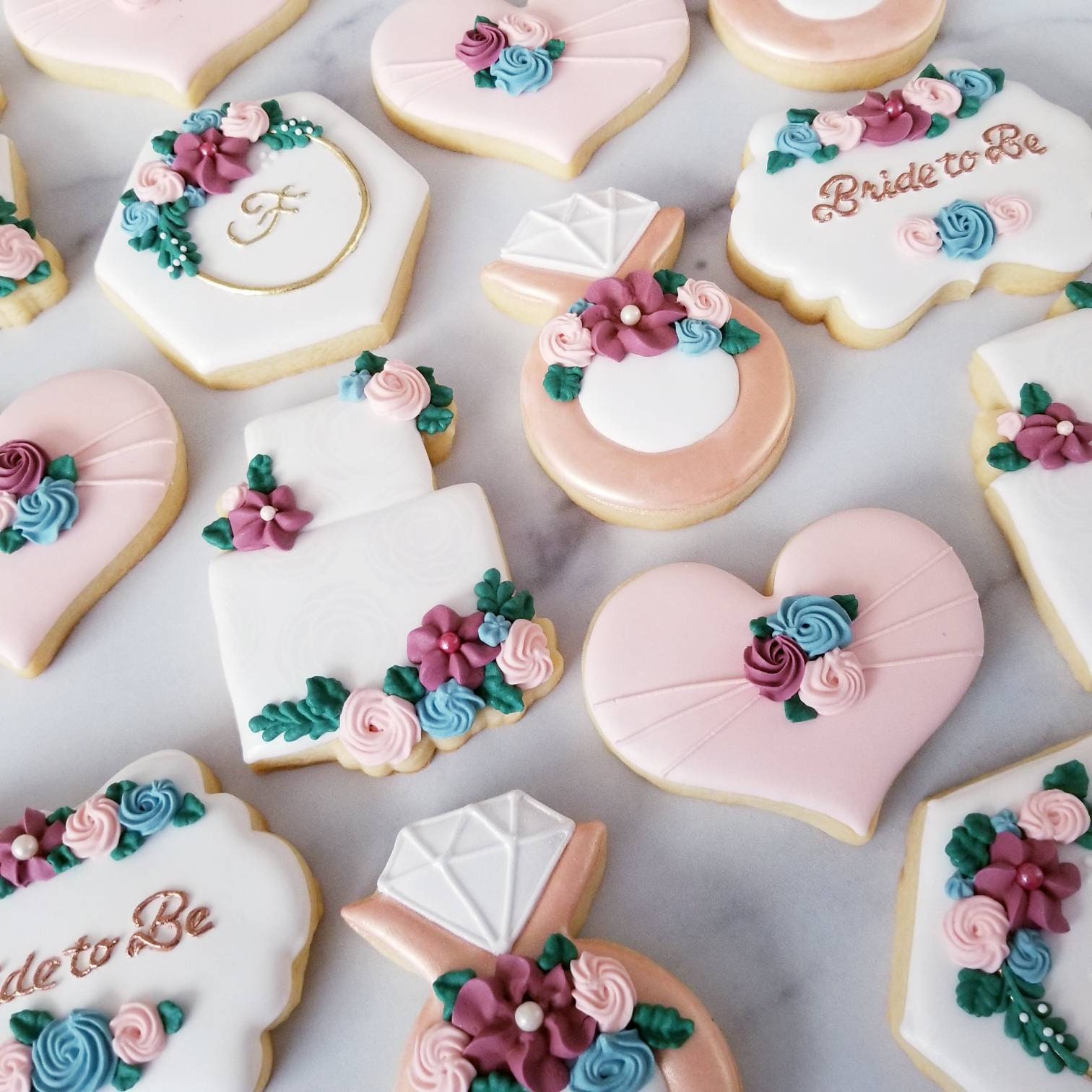 Bridal Shower Cookies 2 Dozen Engagement Ring Wedding Cake Floral
