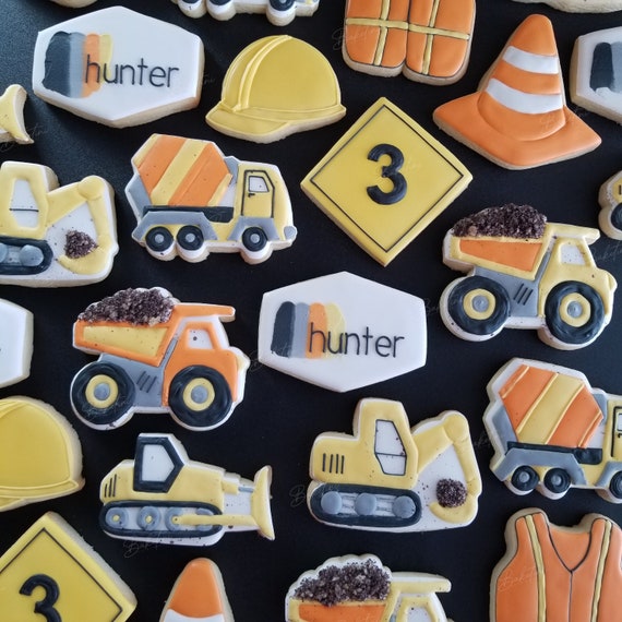 Construction Cookies 2 Dozen | Dump Truck Bulldozer Caution Sign Hard Hat Traffic Cone | Dump Everything Loads of Fun | 3rd Birthday Party