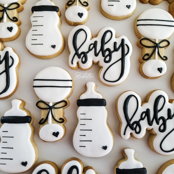 Black and White Baby Shower Cookies | Modern Gender Neutral Simple Sophisticated Classy | Little Man Gentleman Mister | Oh Baby | Safari