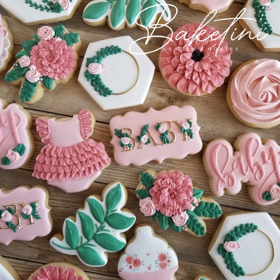 Floral Baby Shower Cookies 2 Dozen Shabby Chic Spring Garden Etsy