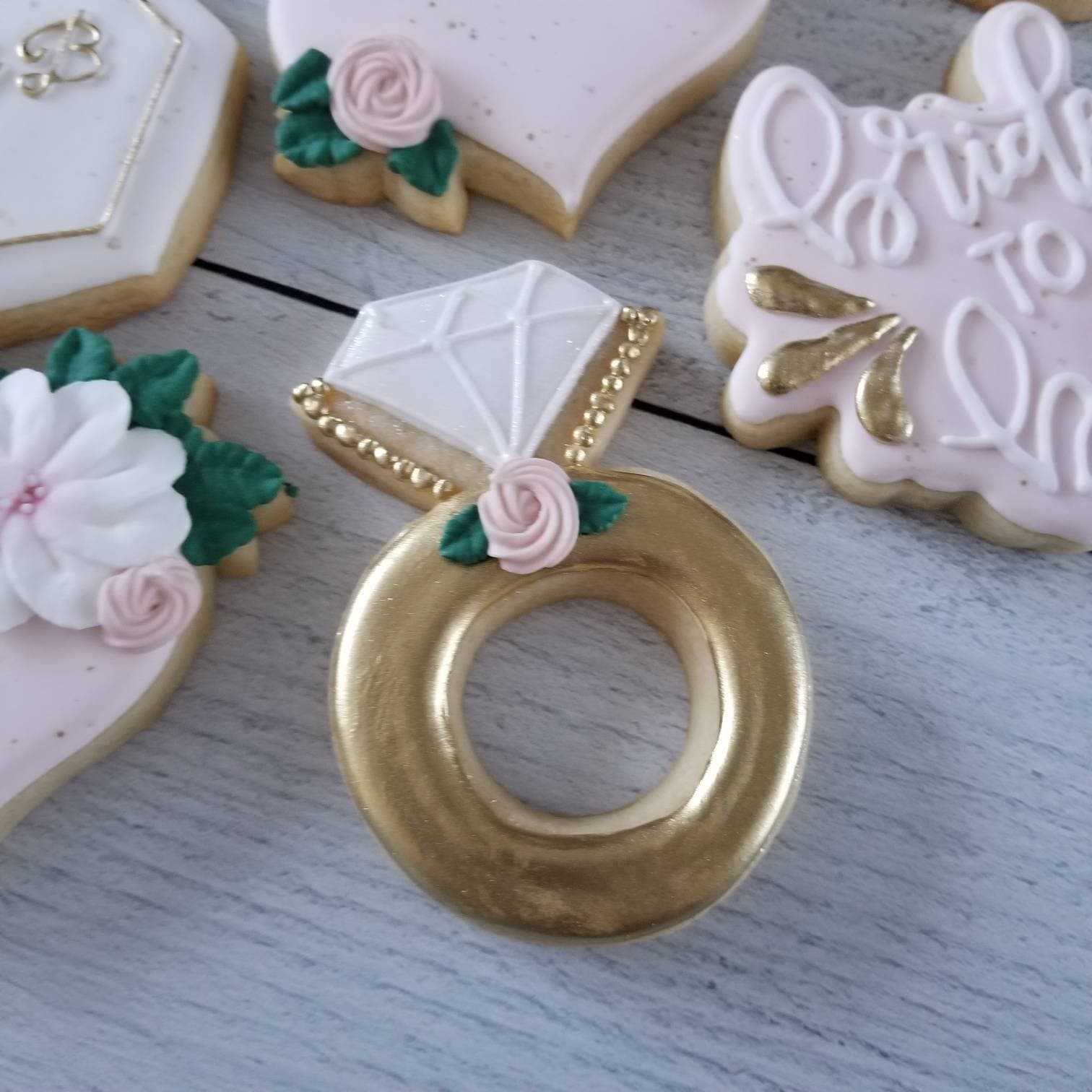 Floral Diamond Ring Cookies | Engagement Ring Cookies | Wedding Ring
