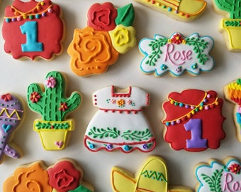 Fiesta Cookies 2 Dozen | First Fiesta | Taco Tuesday | Cinco de Mayo | Taco Sombrero Cactus Maracas Pinata Cookies | Fiesta Birthday Party