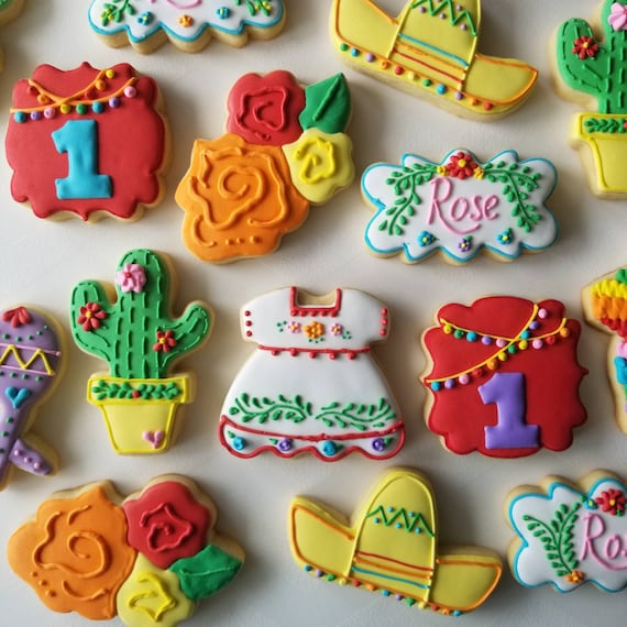 Fiesta Cookies 2 Dozen | First Fiesta | Taco Tuesday | Cinco de Mayo | Taco Sombrero Cactus Maracas Pinata Cookies | Fiesta Birthday Party