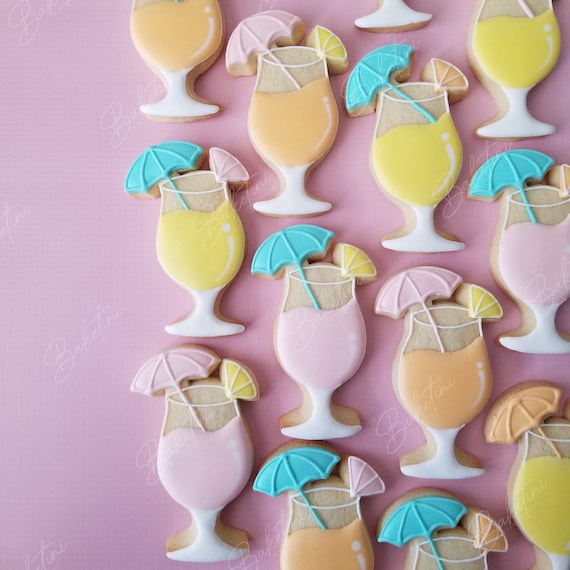 Tropical Cocktail Cookies | Hurricane Umbrella Drink | Luau Hawaiian Party | Pool Party | Summer Birthday | Bridal Shower |  Pineapple Beach