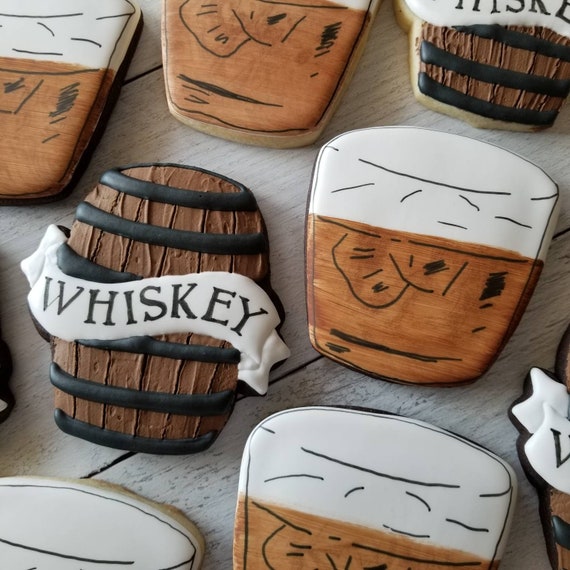 Whiskey Cookies | Aged to Perfection | 21st Birthday | Whiskey Glass Barrel Bottle Shot Cocktails | Cheers to 21 30th 40th 50th Father's Day