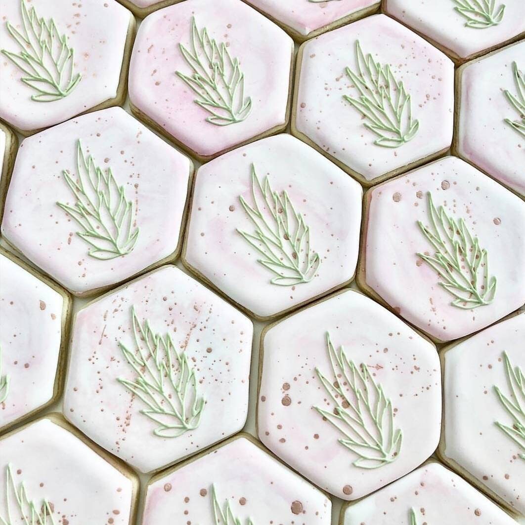 Succulent Hexagon Cookies Personalized Custom Cookies Boho Succulent Hexagon Cookies Personalized Custom Cookies Boho