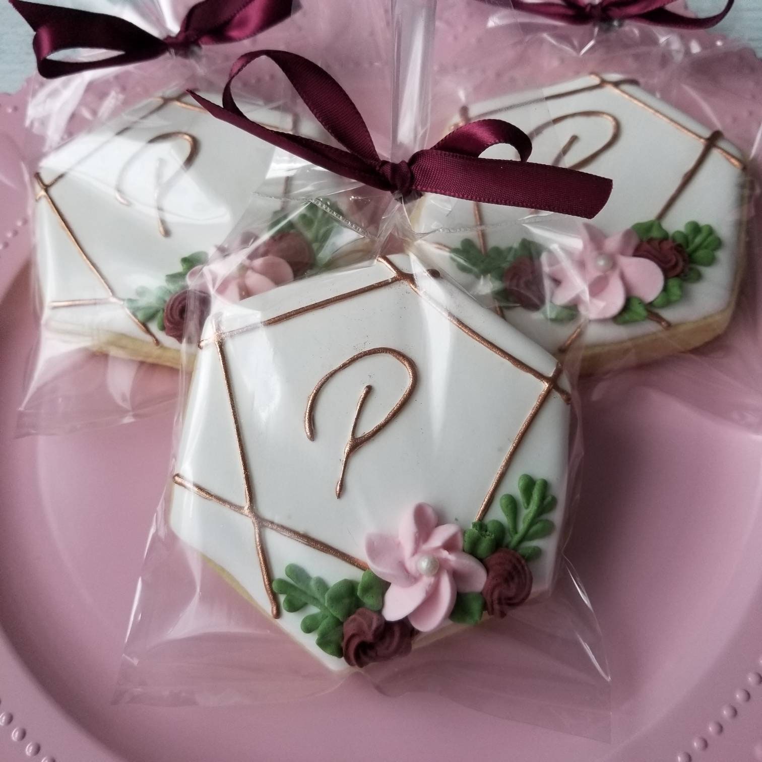 Personalized Hexagon Cookies | Floral Hexagon Greenery ...