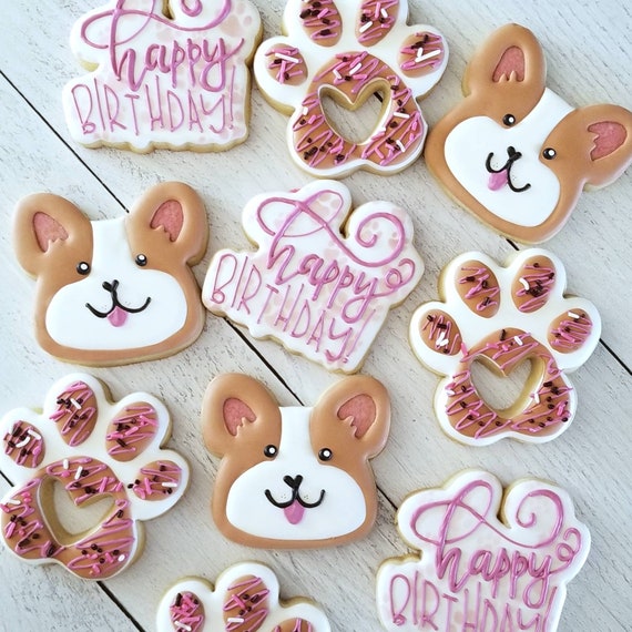 Puppy Party Cookies 1 Dozen | Dog Cookies | Puppy Theme | Dog Party | Pets | Veterinarian | Corgi Sploot | Birthday Favors