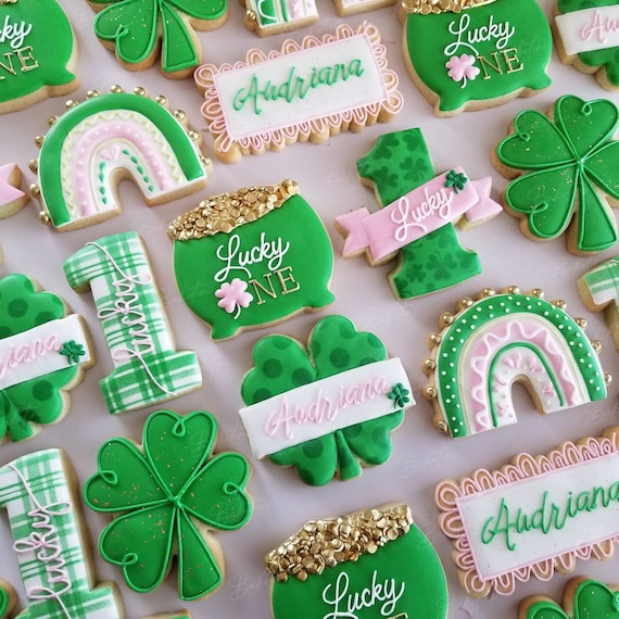 Lucky One Cookies 2 Dozen | St. Patrick's March First Birthday | Green Shamrock Boho Rainbow Pot of Gold | 1st Birthday | Pink & Green