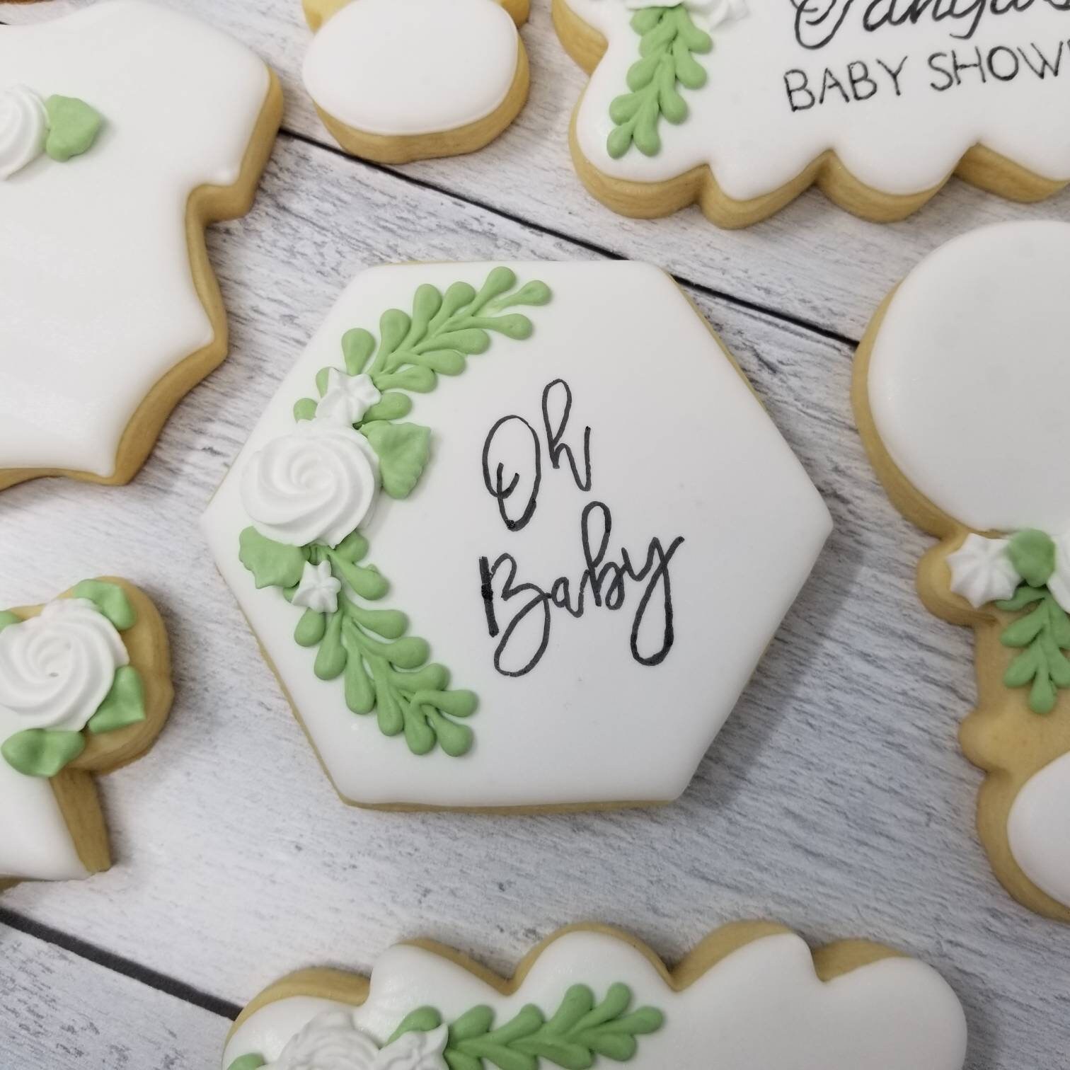 Floral Baby Shower Cookies 2 Dozen Oh Baby White Roses Etsy