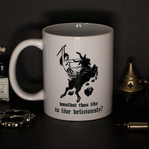 Witch mug with medieval witchcraft illustration - witchy cup - black phillip - the vvitch - Wouldst Thou Like To Live Deliciously?
