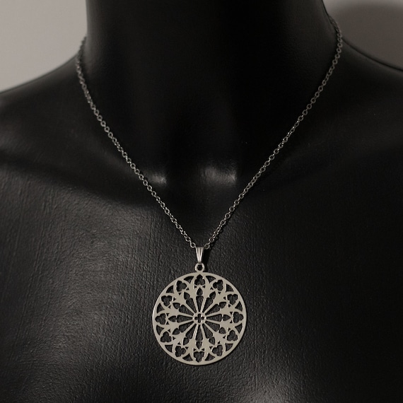 Collana Cattedrale Notredame in argento 925 - Rosone Gotico - Strega - Esoterico