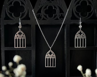 Set orecchini + collana “Voiva” finestra cattedrale in Acciaio inossidabile - Arco finestra gotica - Finestra cattedrale