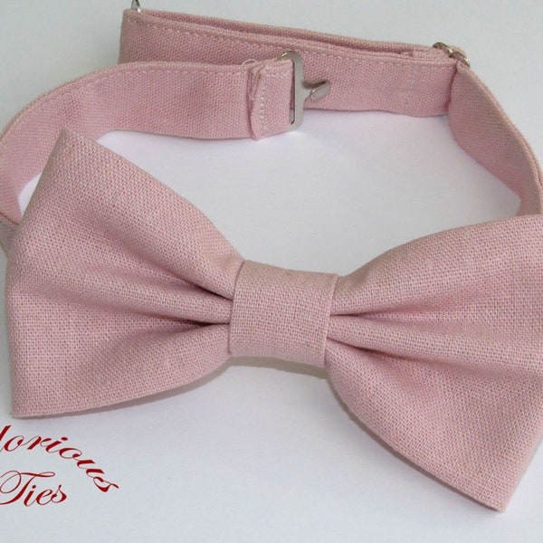 Blush pink wedding bow tie for men & boys. Pale pink linen bow tie. Pastel pink men's bowtie. Light pink kids and toddlers bowties.
