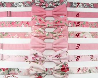Pink floral bow ties for men& boys. Wedding pre-tied cotton bowtie with flowers print. Matching bowties for groom and groomsmen.
