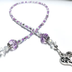 Pink Beaded Bookmark: Handmade Glass Crystal Beads, Silver Heart Charm