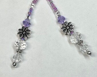 Purple/Crystal beaded bookmark with cute silver flower beads. Bookish gift  - Book marker - Reader gift - Gift for her - Unique gift