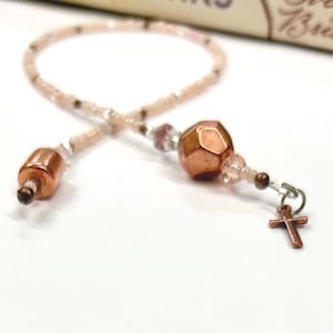 Copper Cross Beaded Bookmark: Religious Reader Gift