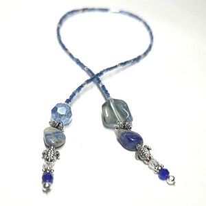Blue Beaded Bookmark: Sea Inspired Glass & Stone Beads, Silver Turtle Charm