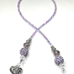 Purple beaded book thong with a silver heart charm. Makes a great teacher gift  - mother gift - book lover gift -  book jewelry
