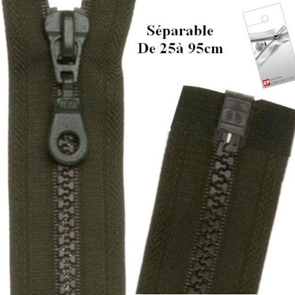 Separable dark khaki zipper for jacket from the Eclair-Prestil Z54 brand.