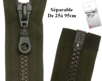 Separable dark khaki zipper for jacket from the Eclair-Prestil Z54 brand.