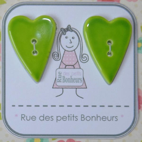 Lot de 8 grands boutons coeur vert Froufrou