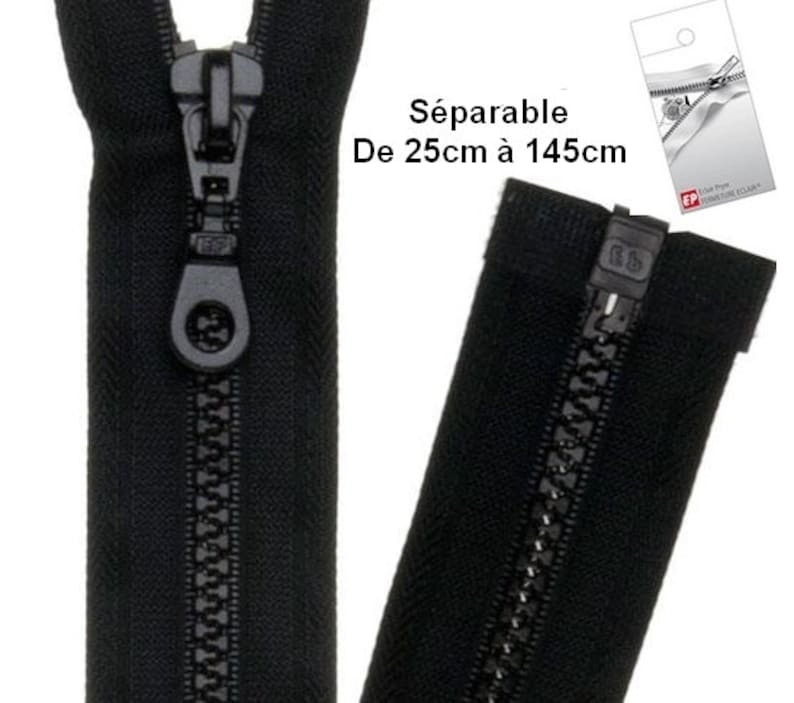 Separable black zipper for Eclair-Prestil Z54 brand jacket. image 1