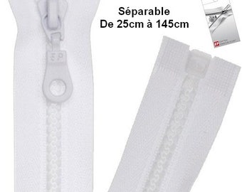 Separable white zipper for Eclair-Prestil Z54 brand jacket.